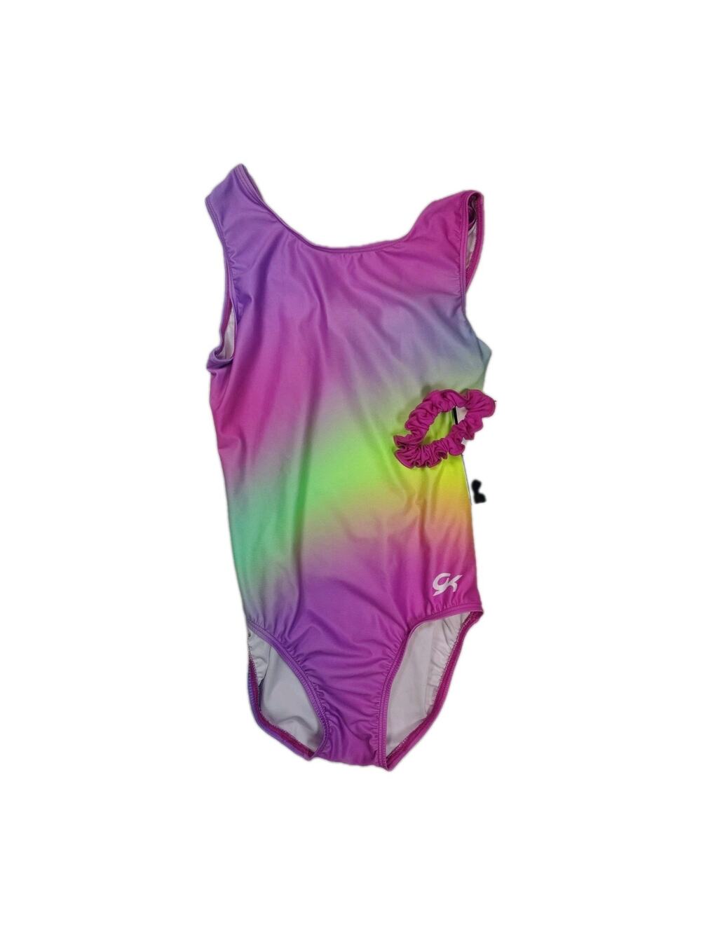 New! GK Swimsuit Purple Rainbow + Scrunchie Elite Sportswear Adult Size AM